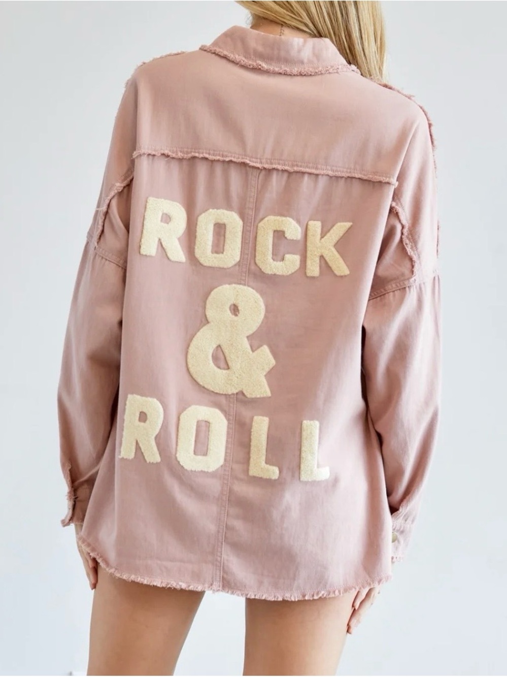 DAVI & DANI Blush Pink 'Rock & Roll' Chenille Patch Jacket Small